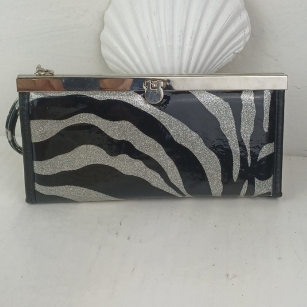 Amici Striking Black & Shimmery Silver Zebra Print Classic Wallet
